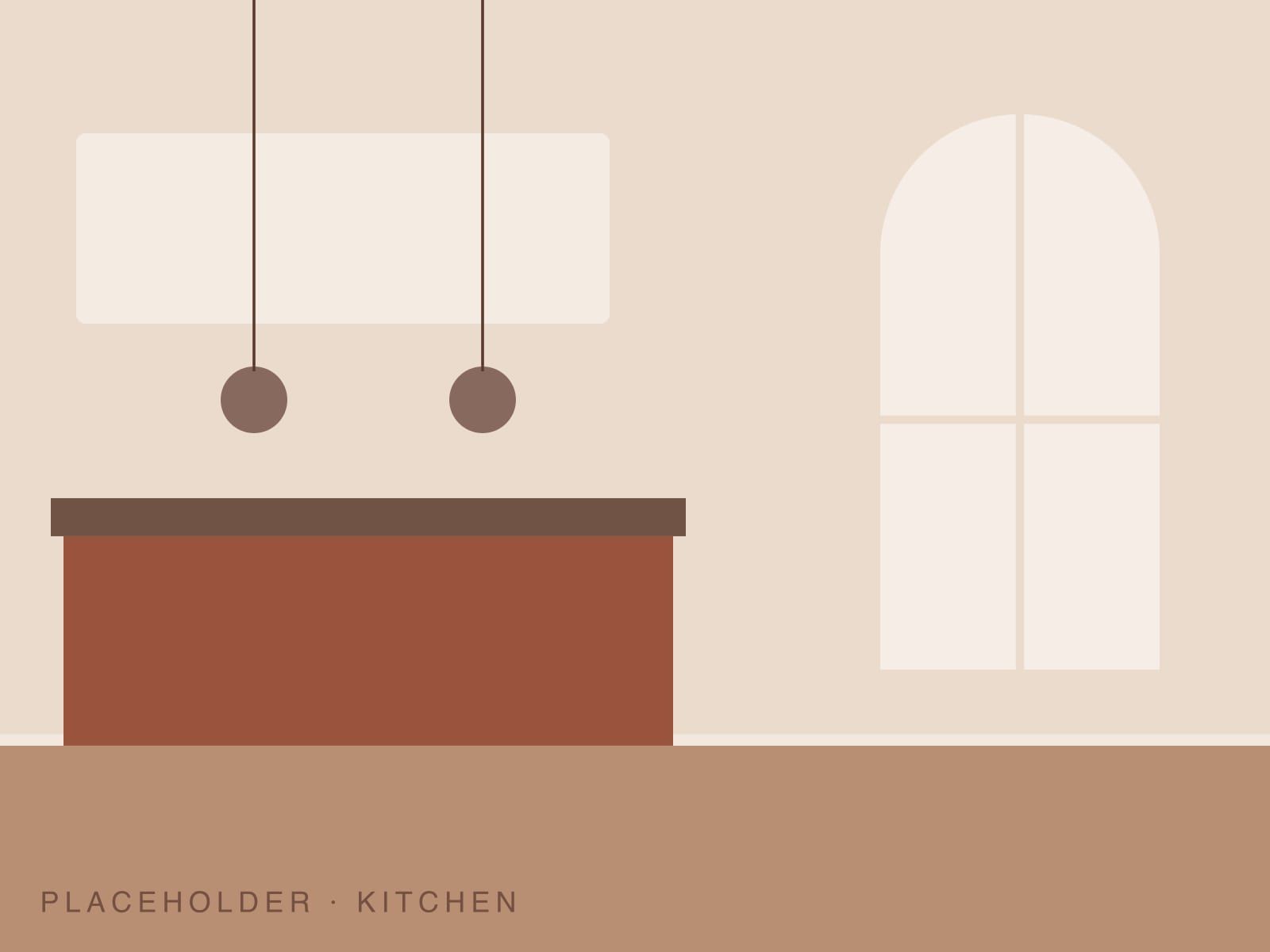 A kitchen with clay cabinetry and pendant lights